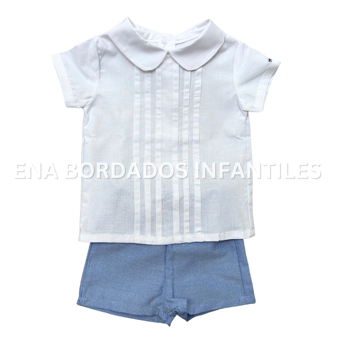 Camisa alforzas con short recto chambray 12 meses