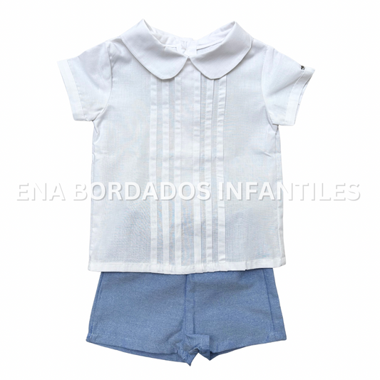Camisa alforzas con short recto chambray 12 meses