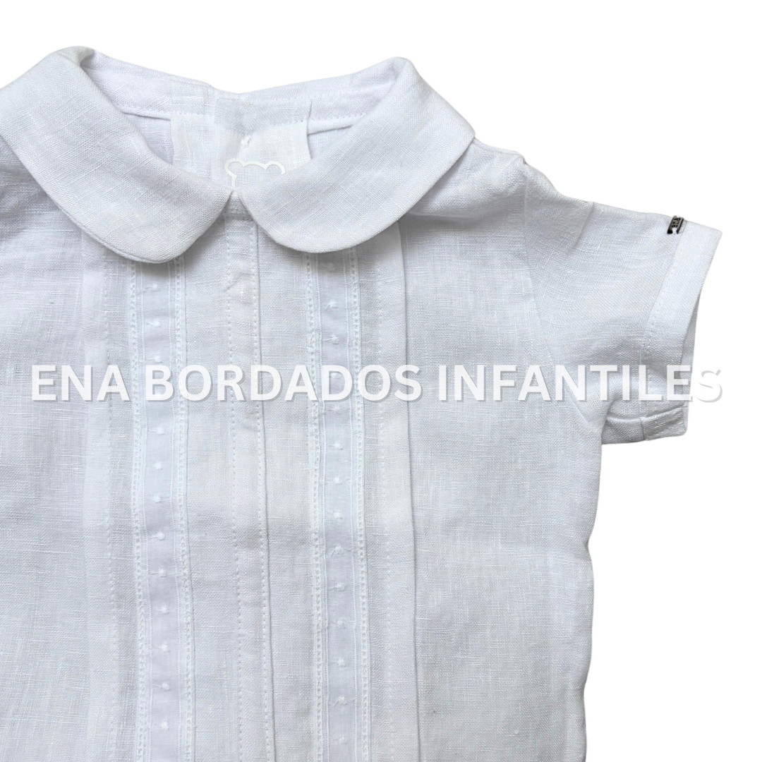 Trajecito lino blanco con tira bordada 6 meses