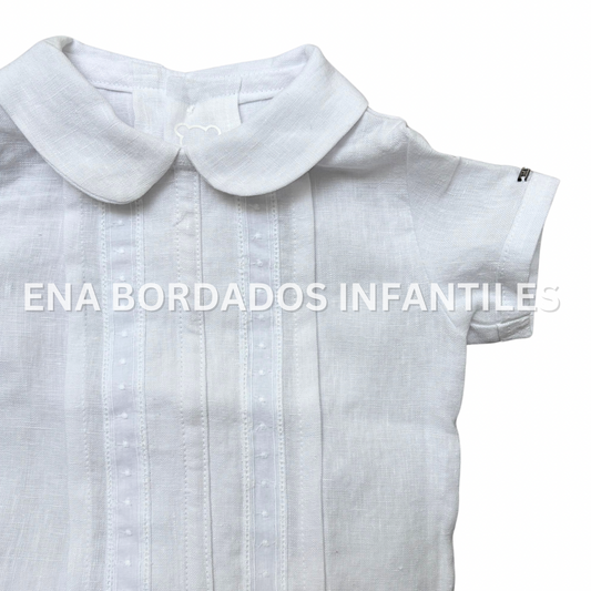 Trajecito lino blanco con tira bordada 6 meses