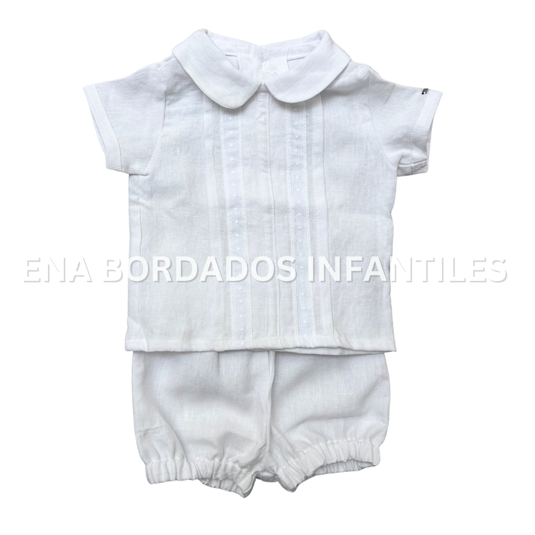 Trajecito lino blanco con tira bordada 6 meses