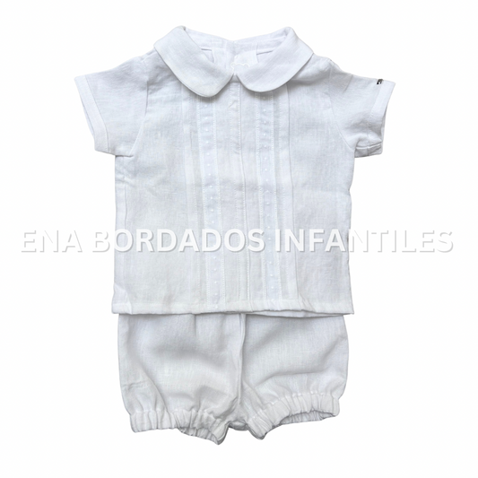 Trajecito lino blanco con tira bordada 6 meses