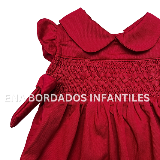 Vestido piqué rojo panal con lacitas