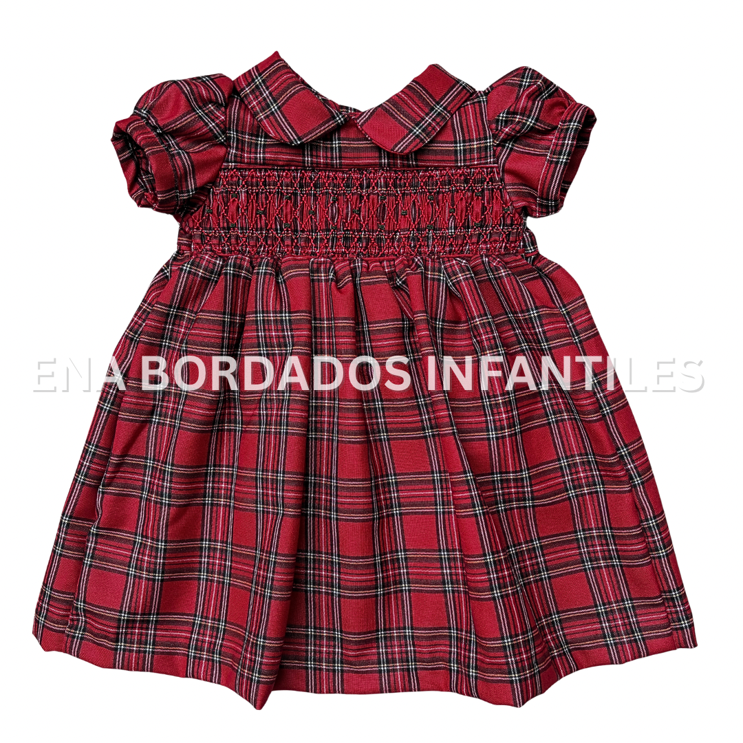 Vestido cuadriculado rojo con panal