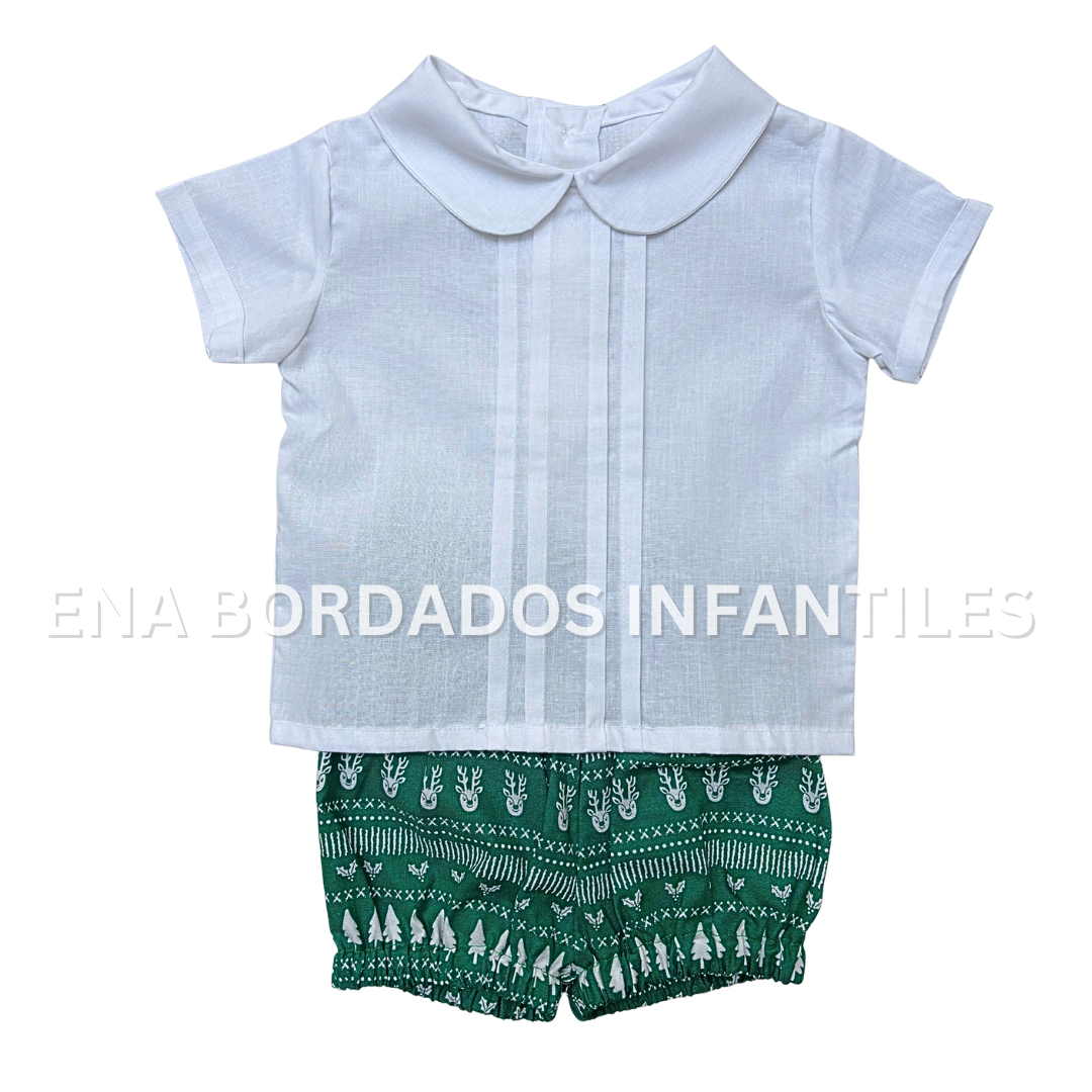 Camisa con short bombacho verde navideño 12 meses
