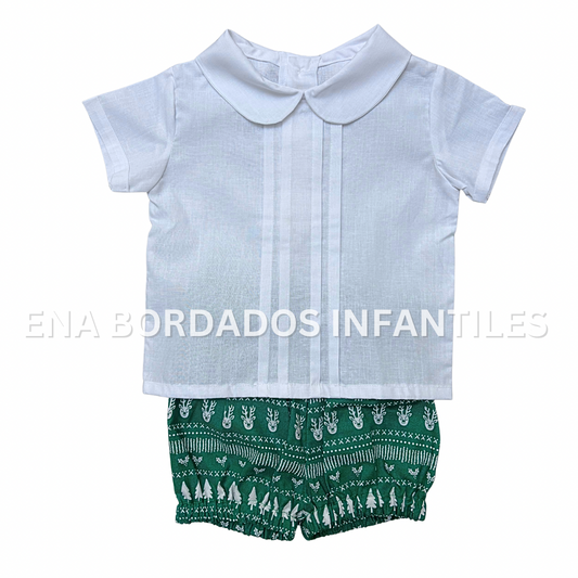 Camisa con short bombacho verde navideño 12 meses