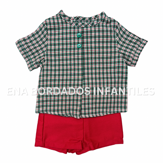 Trajecito cuadriculado con short rojo