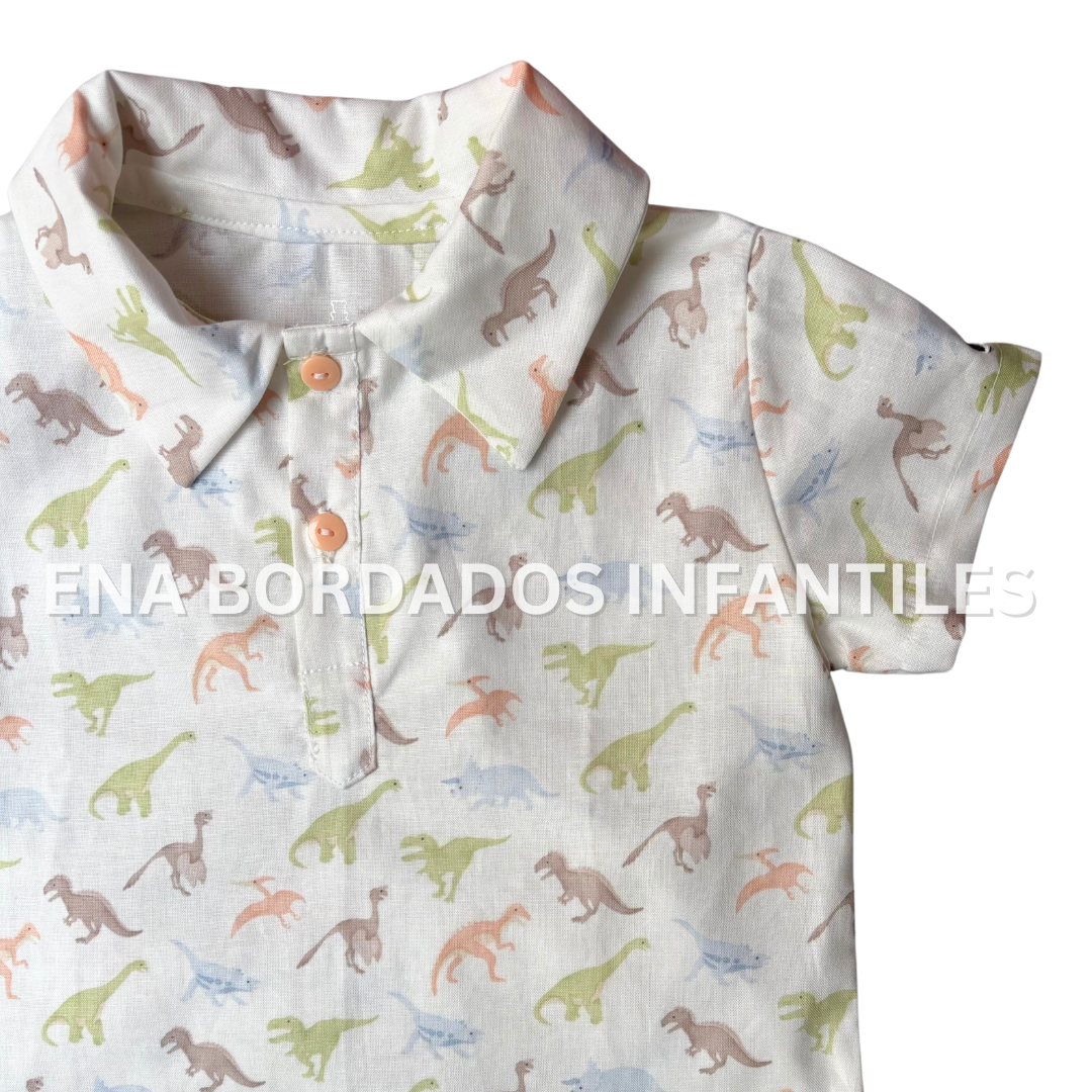 Camisa dinosaurios con short cuadriculado verde