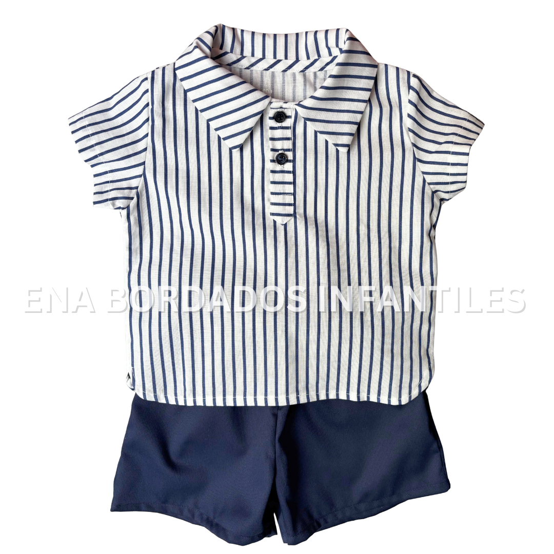 Camisa rayas azules con short piqué azul