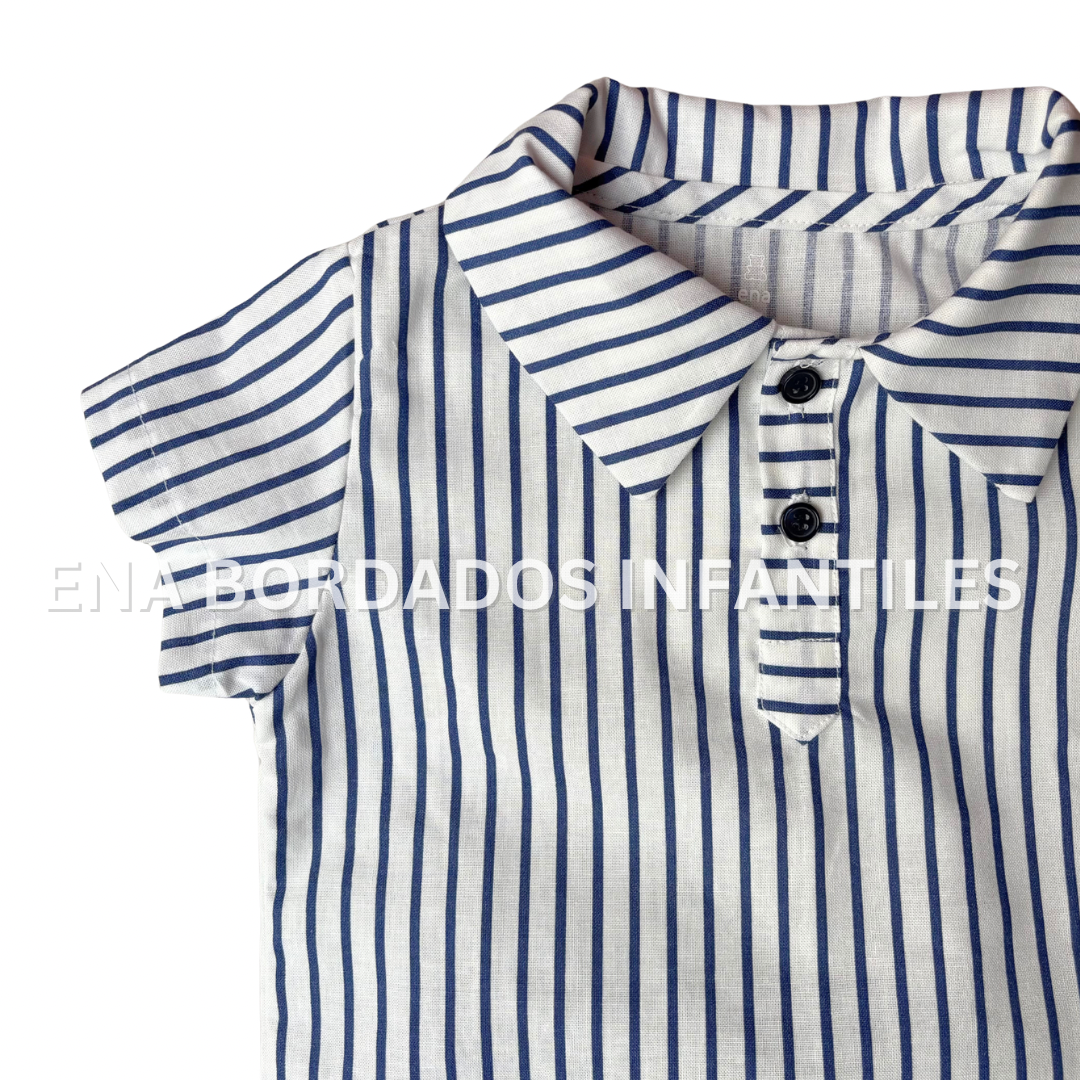 Camisa rayas azules con short piqué azul