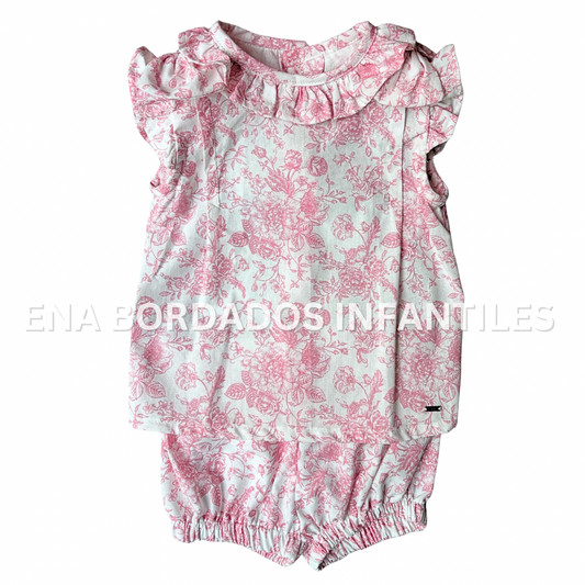 Blusa con short bombacho con flores rosadas 18 meses