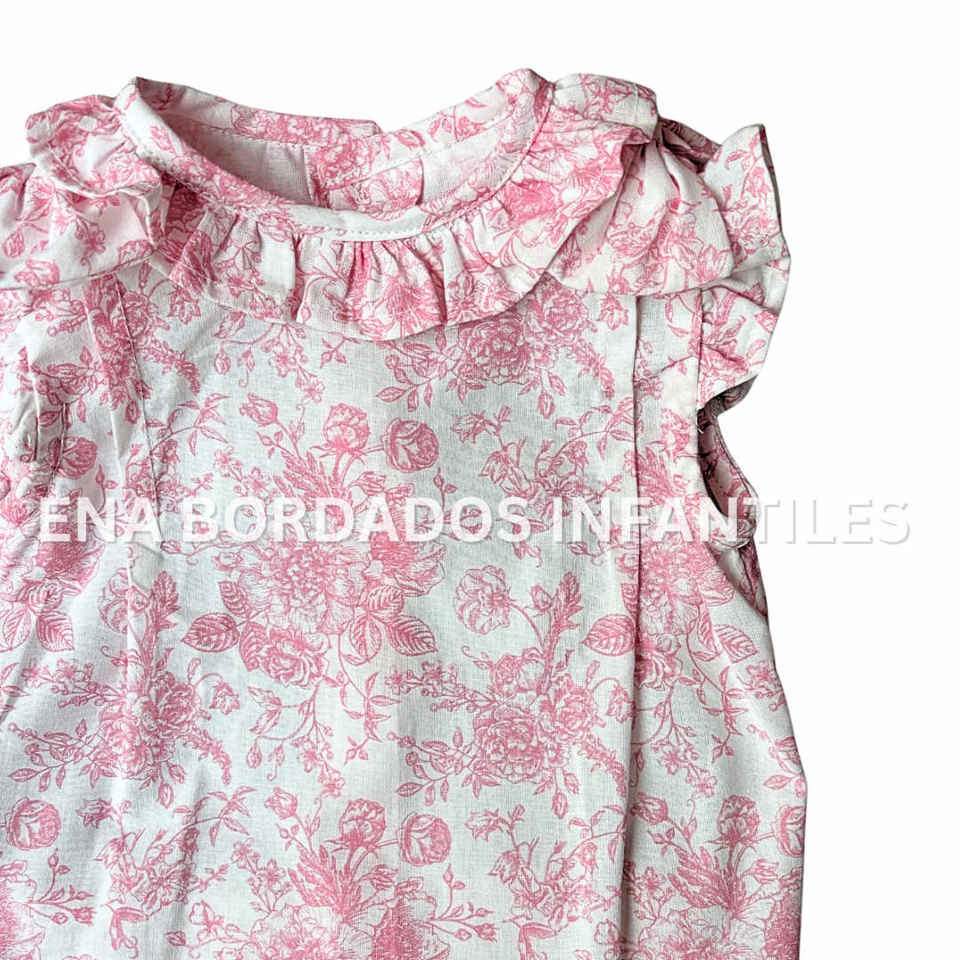 Blusa con short bombacho con flores rosadas 18 meses