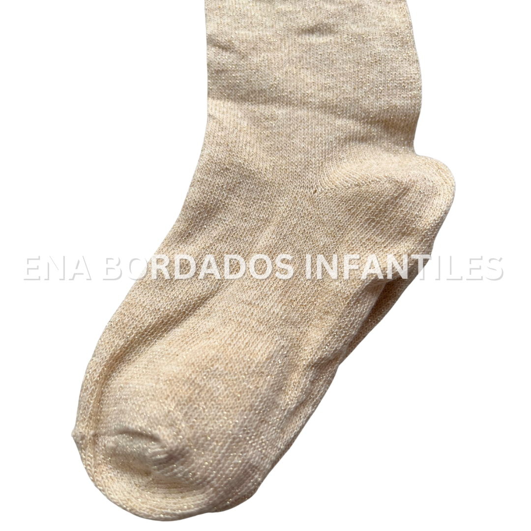Medias de algodón color beige con dorado 2-4 años