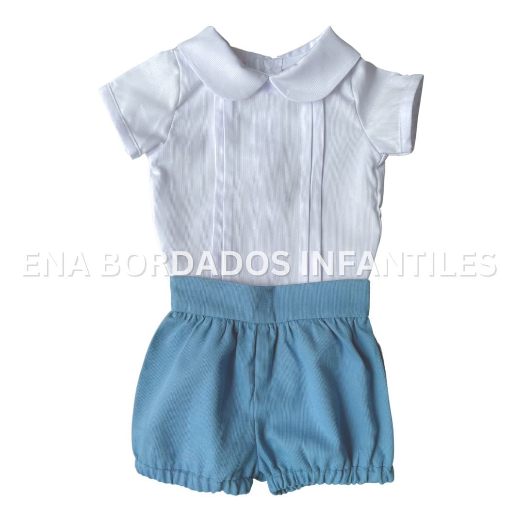 Camisa piqué alforzas y short bombacho