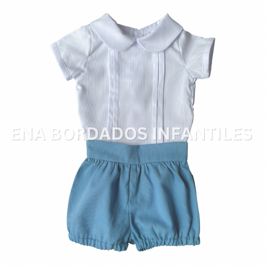 Camisa piqué alforzas y short bombacho