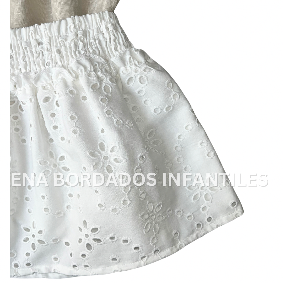 Blusa lino beige con falda bordado inglés