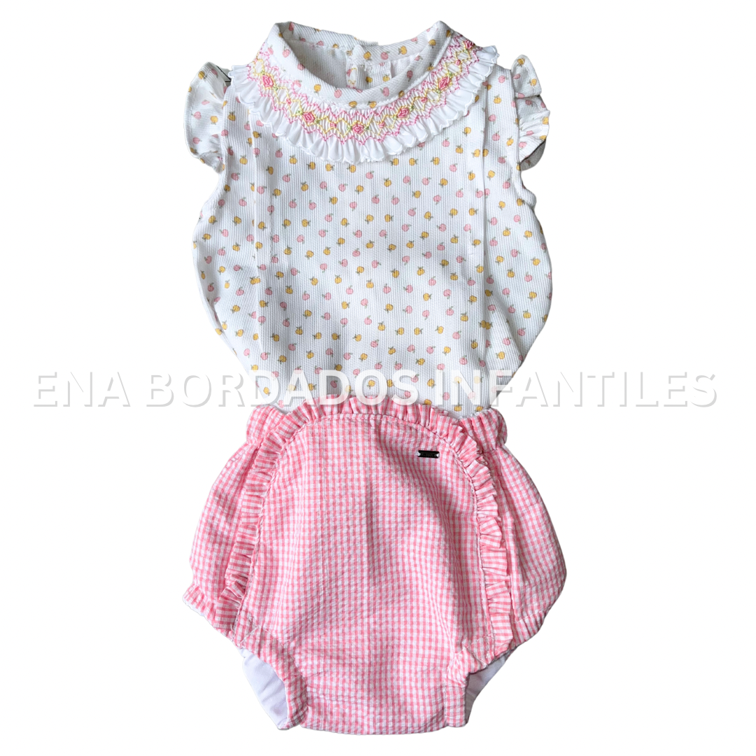 Blusa panal en cuello con calzón seersucker