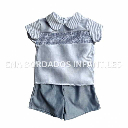 Camisa rayas celeste con panal y short