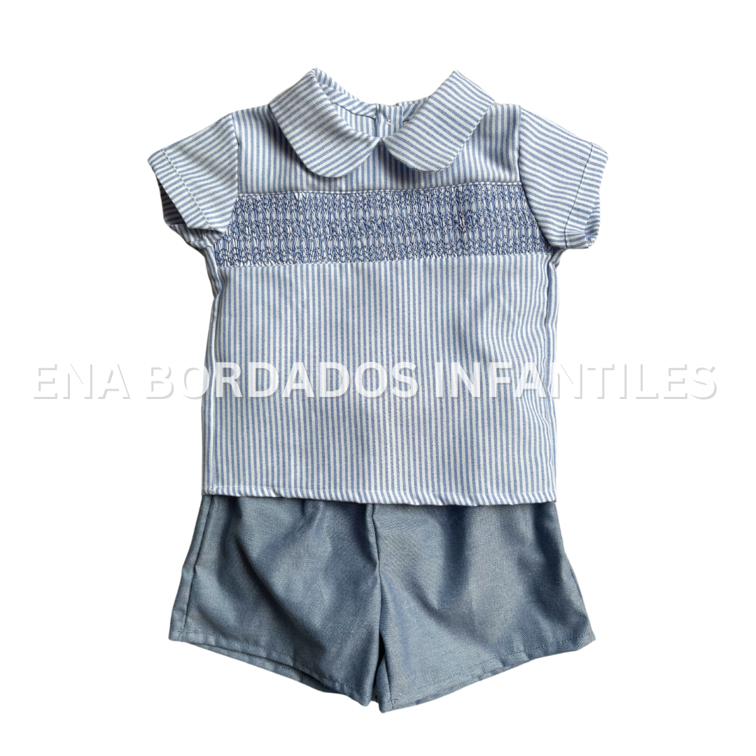Camisa rayas celeste con panal y short