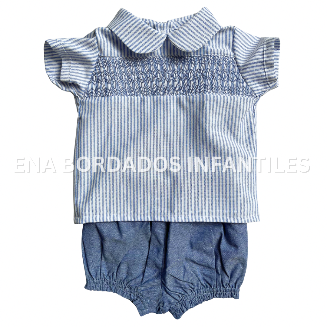 Camisa rayas celeste con panal y short