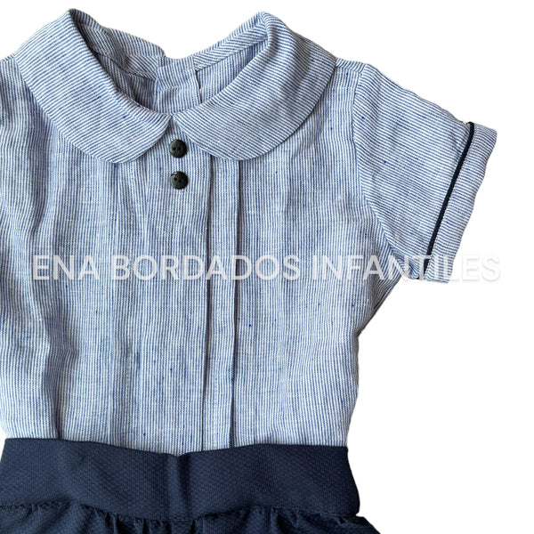 Camisa Lino rayitas azules con short piqué