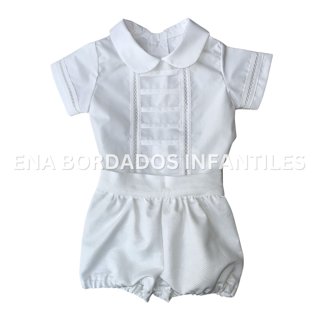 Trajecito camisa alforzas horizontales y punto de Paris