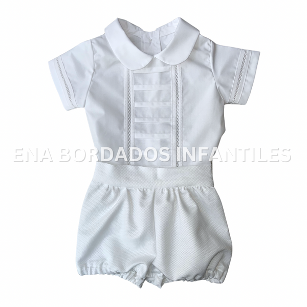 Trajecito camisa alforzas horizontales y punto de Paris