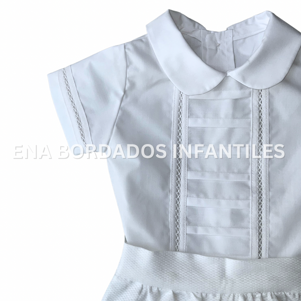 Trajecito camisa alforzas horizontales y punto de Paris