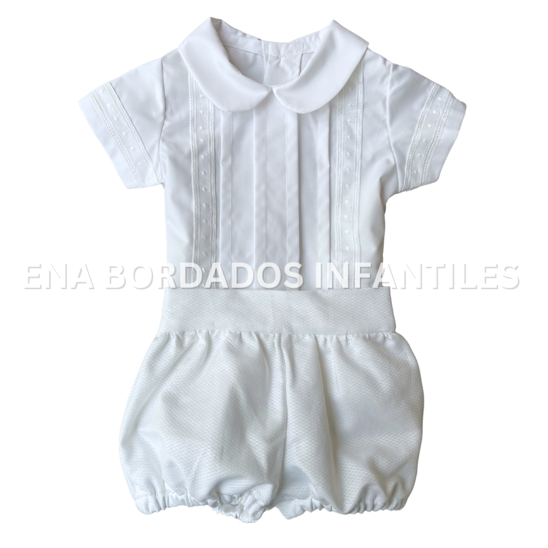 Camisa tira bordada con short bombacho 3 meses