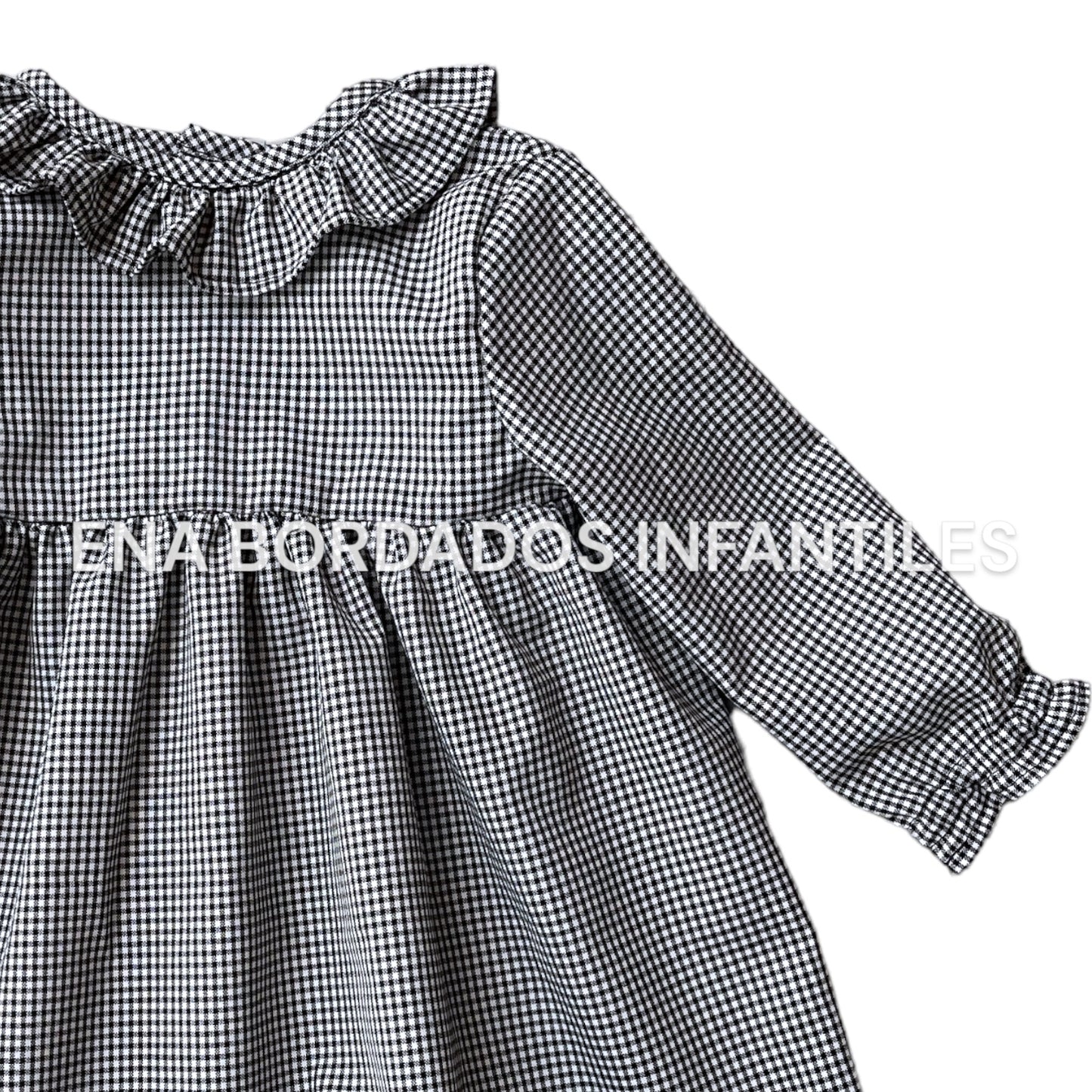 Vestido manga larga cuadriculado negro