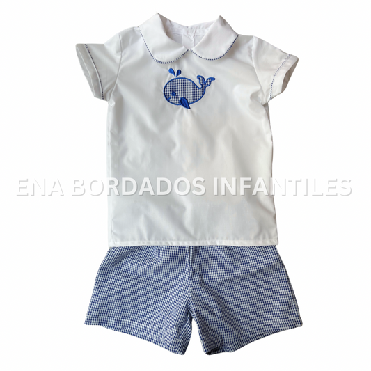 Camisa ballenita con short seersucker azul