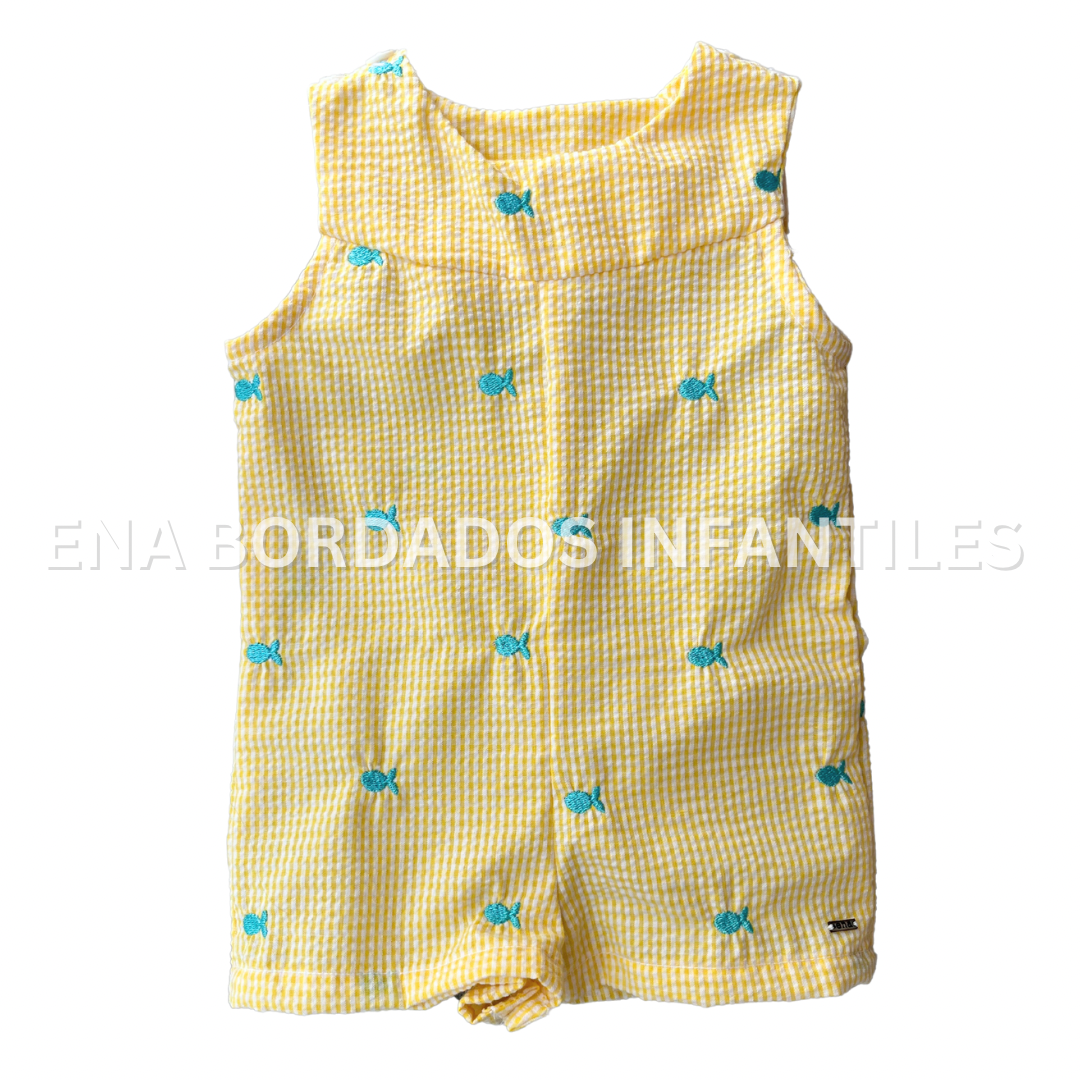 Mono seersucker amarillo con ballenitas 3 meses