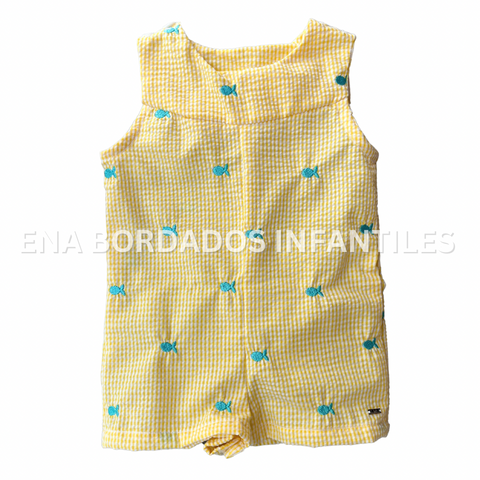 Mono seersucker amarillo con ballenitas 3 meses