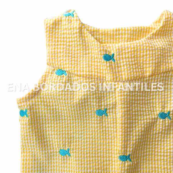 Mono seersucker amarillo con ballenitas 3 meses