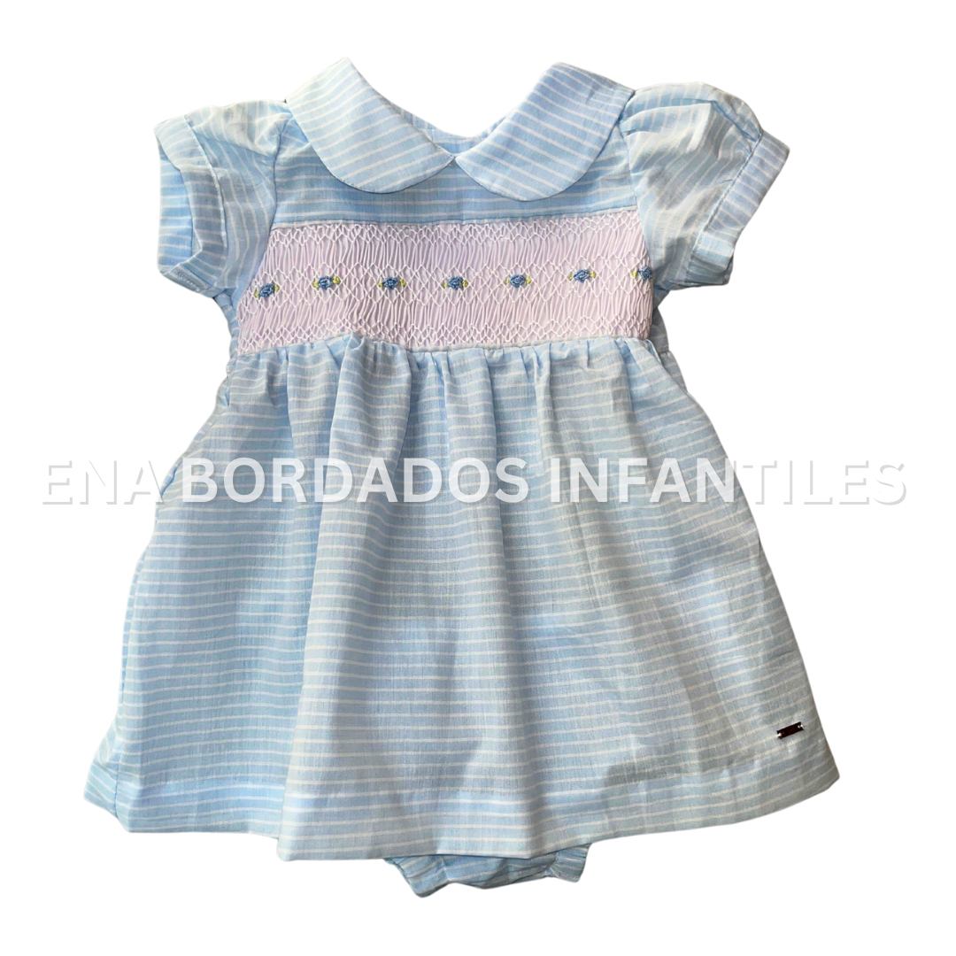 Vestido celeste rayas blancas 3 meses