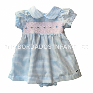 Vestido celeste rayas blancas 3 meses