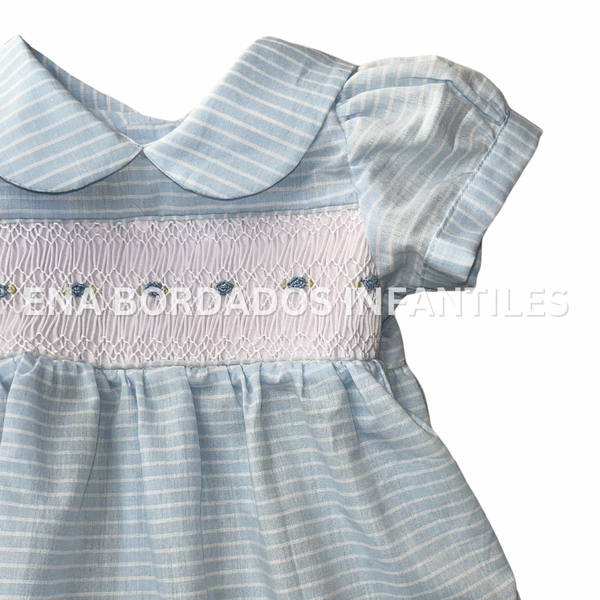 Vestido celeste rayas blancas 3 meses
