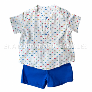 Trajecito camisa carritos con short azul