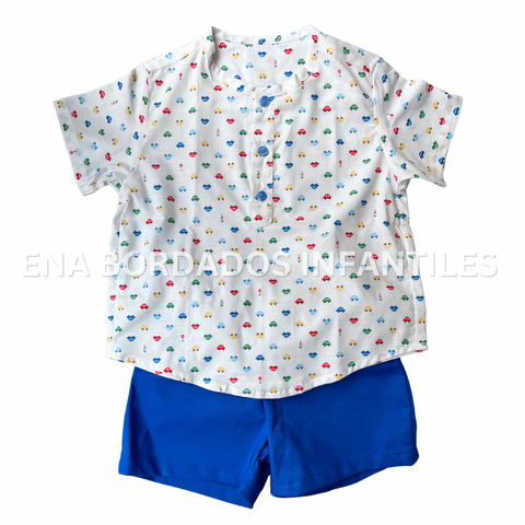 Trajecito camisa carritos con short azul