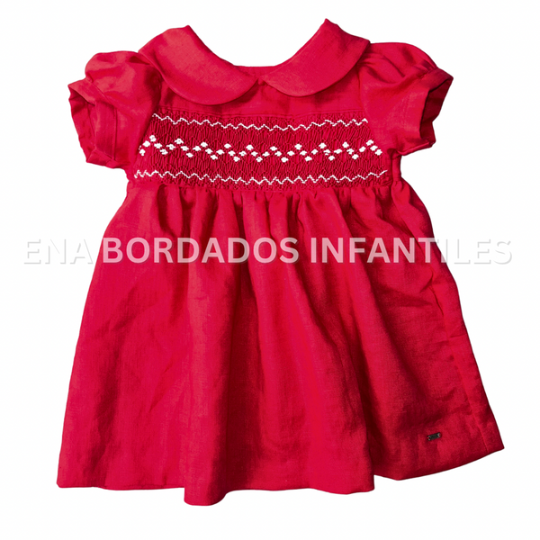 Vestido panal lino rojo 6 meses