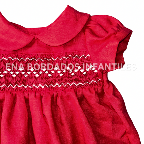 Vestido panal lino rojo 6 meses