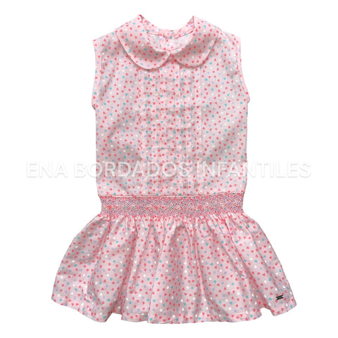 Vestido talle bajo rosado corazones panal