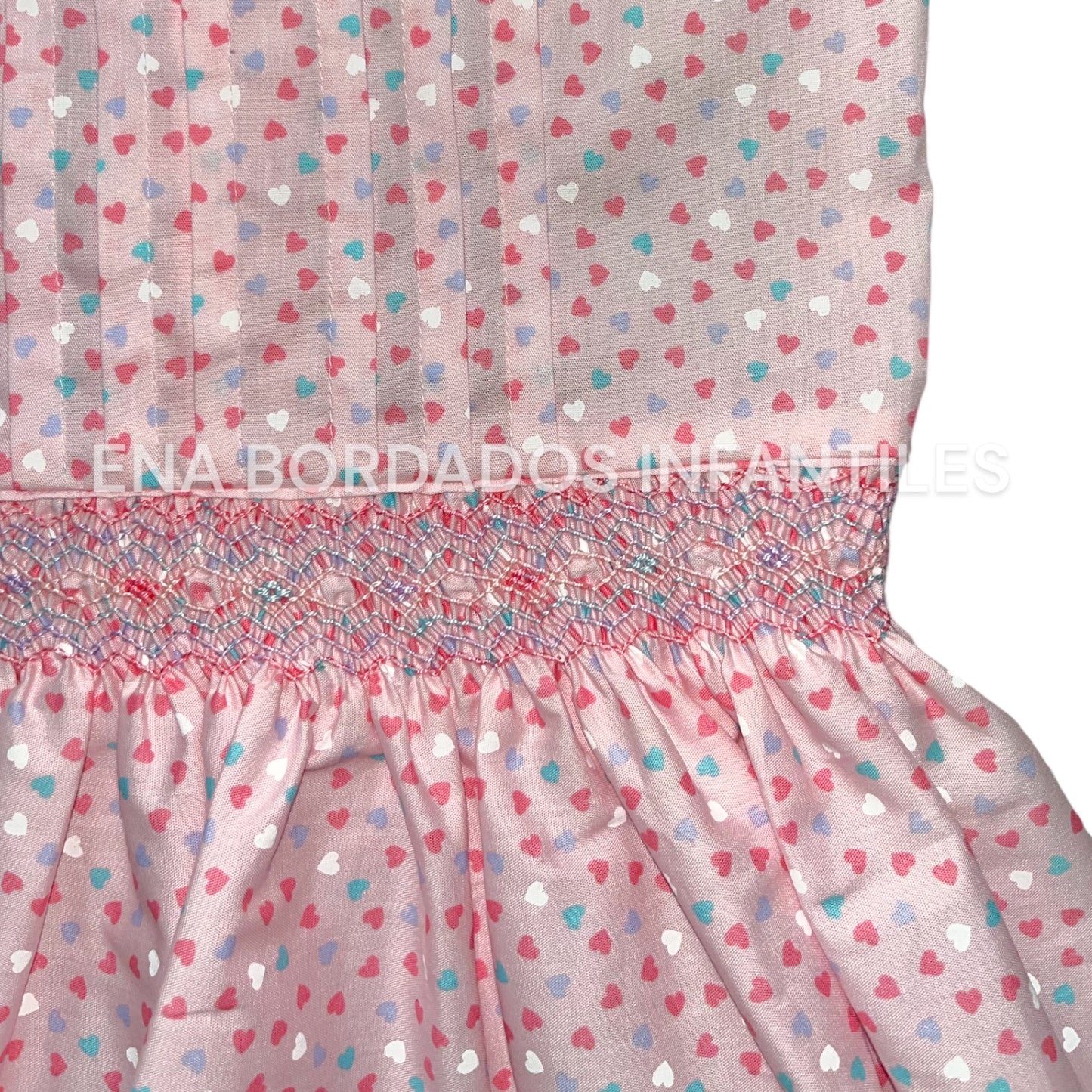 Vestido talle bajo rosado corazones panal