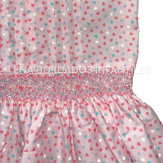 Vestido talle bajo rosado corazones panal