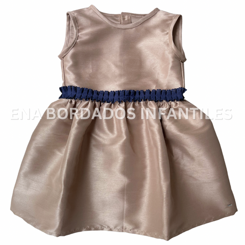 Vestido dorado con fajón azul