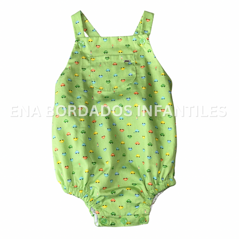 Mameluco tirantes verde estampado carritos