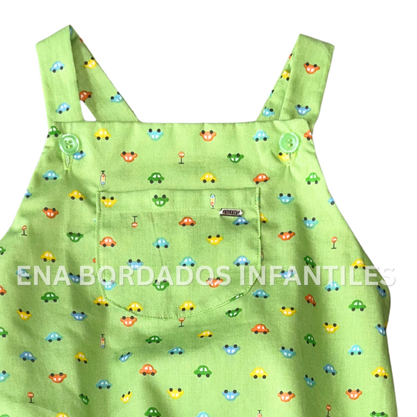 Mameluco tirantes verde estampado carritos