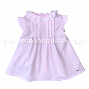 Batita piqué rosado von alforzas y tira bordada