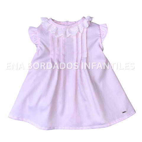 Batita piqué rosado von alforzas y tira bordada
