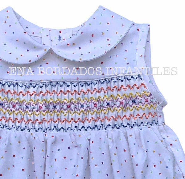 Vestido blanco estrellas colores panal